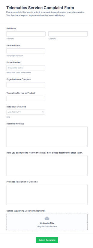 Telematics Service Complaint Form Template