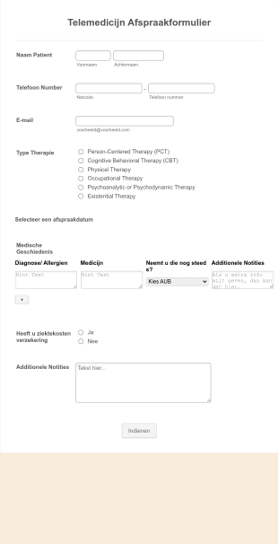 Telemedicijn Afspraakformulier