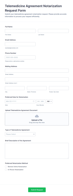 Telemedicine Agreement Notarization Request Form Template