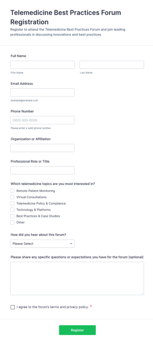 Telemedicine Best Practices Forum Registration Form Template