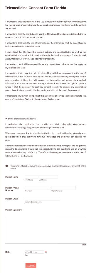 Telemedicine Consent Form Florida Form Template