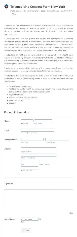 Telemedicine Consent Form New York