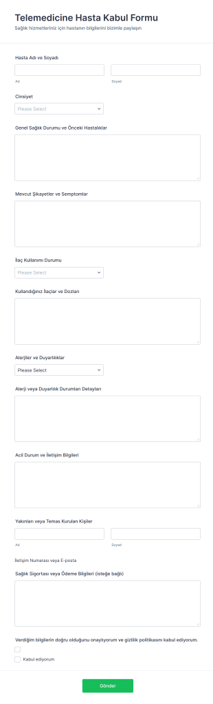 Telemedicine Hasta Kabul Form Şablonu