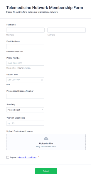 Telemedicine Network Membership Form Template