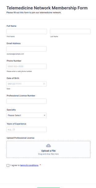 Telemedicine Network Membership Form Template