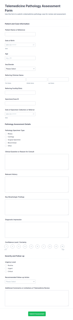 Telemedicine Pathology Assessment Form Template
