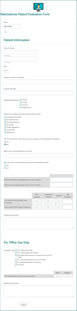 Telemedicine Patient Evaluation Form Template