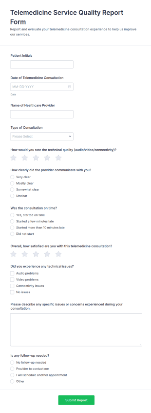 Telemedicine Service Quality Report Form Template