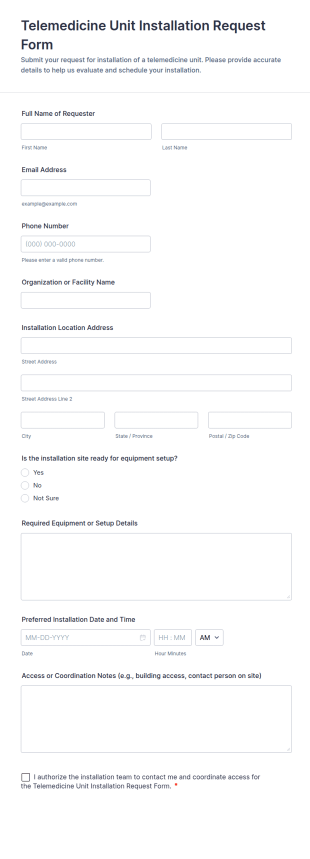 Telemedicine Unit Installation Request Form Template