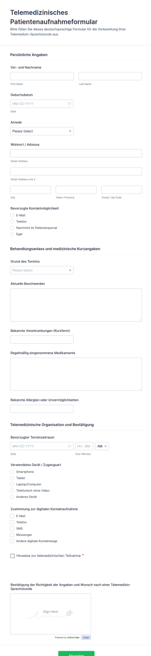 Telemedizin Patientenaufnahme