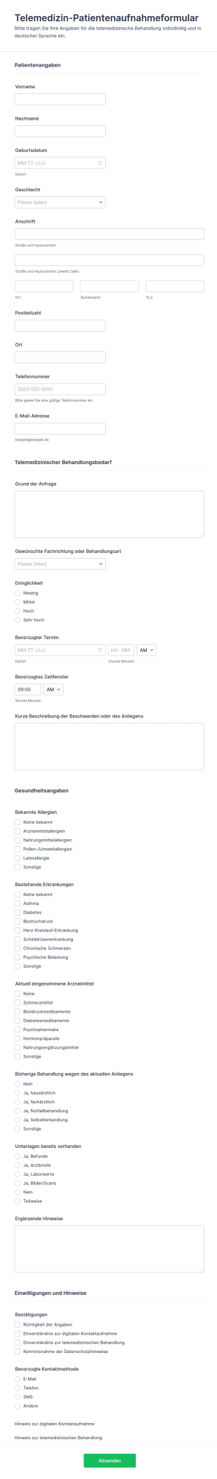 Telemedizin Patienteninformation Fragebogen