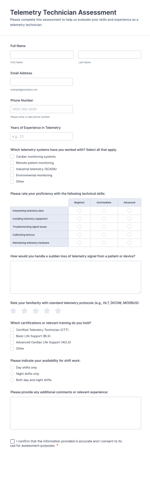 Telemetry Technician Assessment Form Template
