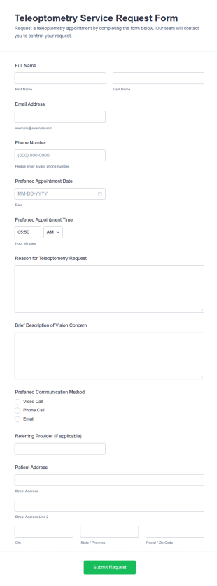Teleoptometry Service Request Form Template