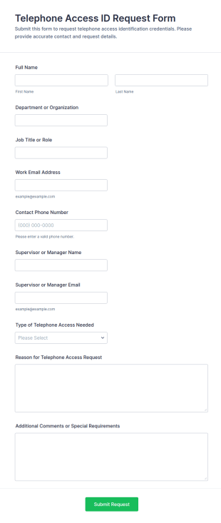 Telephone Access ID Request Form Template