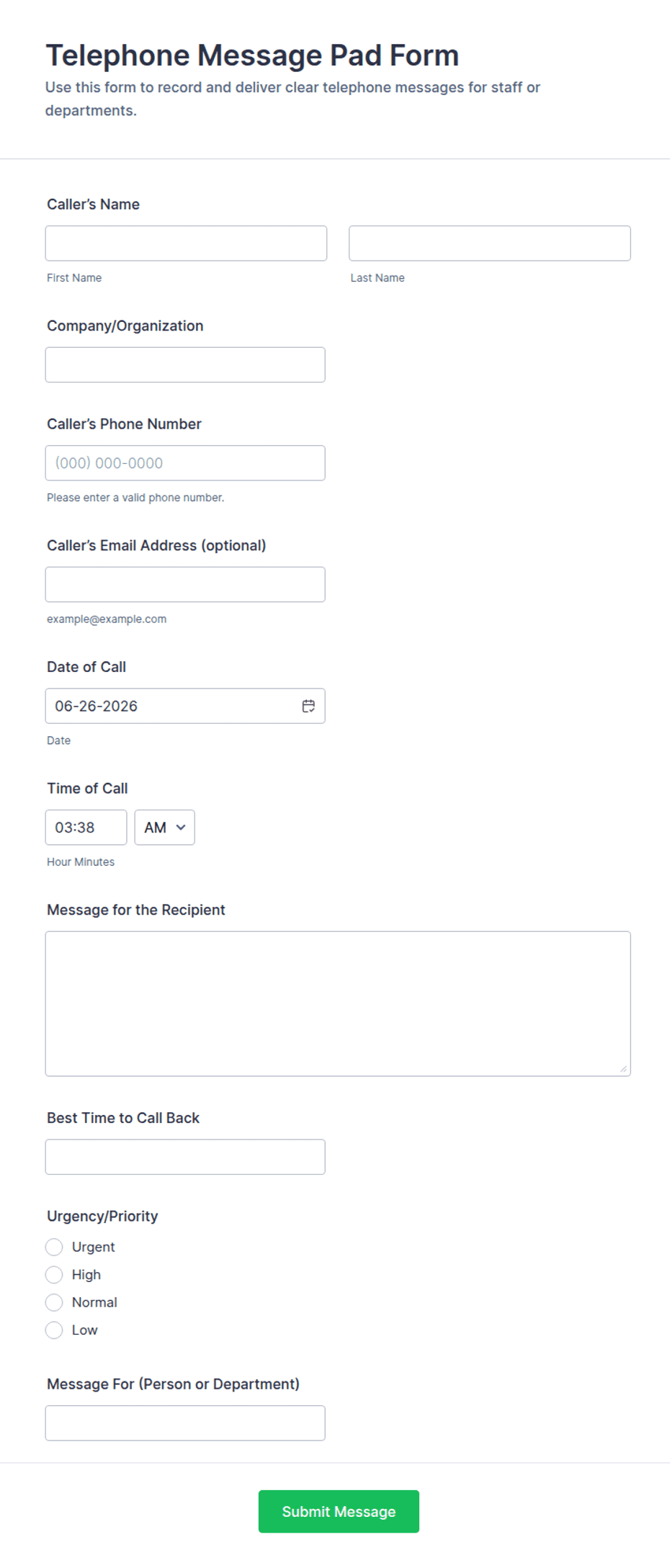 Telephone Message Pad Form Template | Jotform