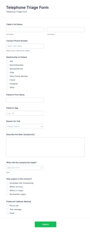 Telephone Triage Form Template