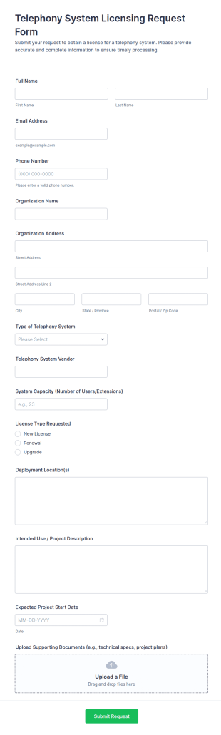 Telephony System Licensing Request Form Template