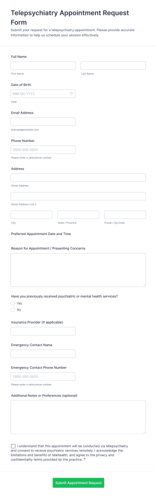 Telepsychiatry Appointment Request Form Template