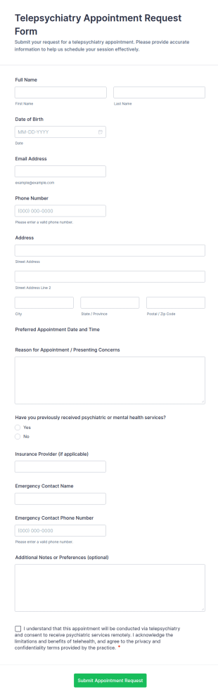 Telepsychiatry Appointment Request Form Template