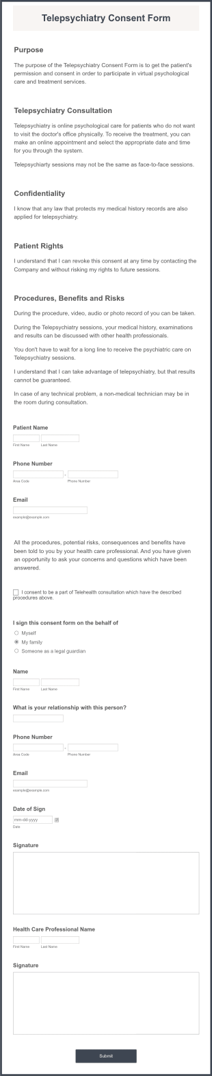 Telepsychiatry Consent Form Template