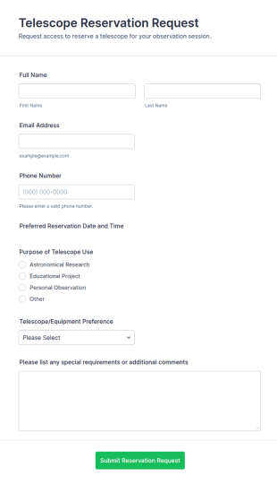 Telescope Reservation Request Form Template
