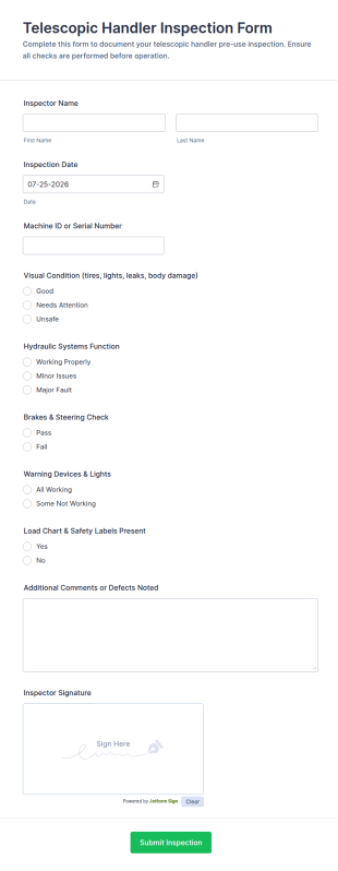 Telescopic Handler Inspection Form Template