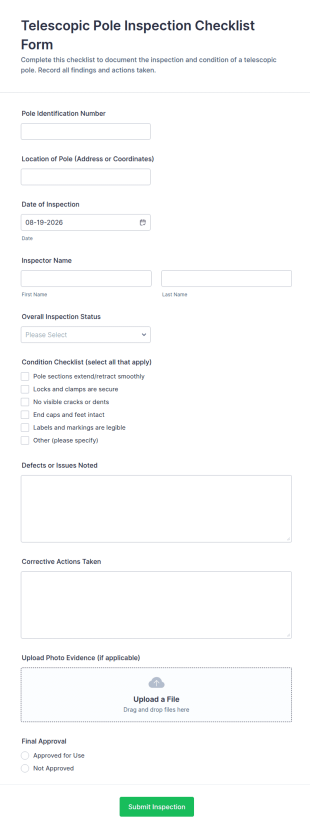 Telescopic Pole Inspection Checklist Form Template