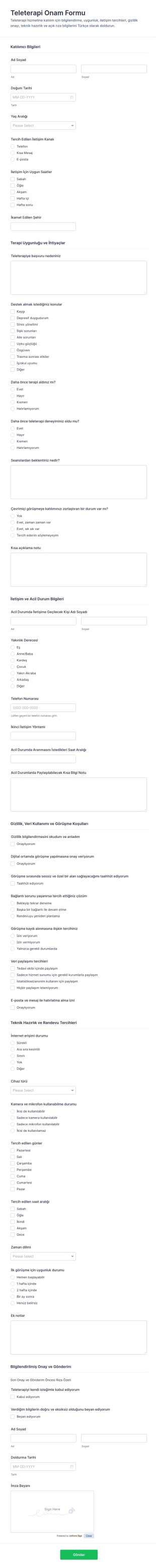 Teleterapi Rızası Form Şablonu