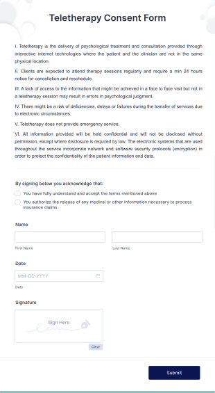 Teletherapy Consent Form Template