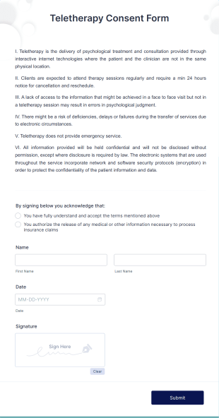 Teletherapy Consent Form Template
