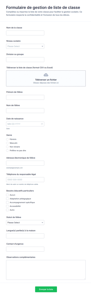 Téléversement De Liste De Classe Formulaire