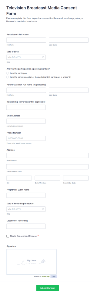 Television Broadcast Media Consent Form Template