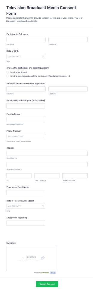 Television Broadcast Media Consent Form Template