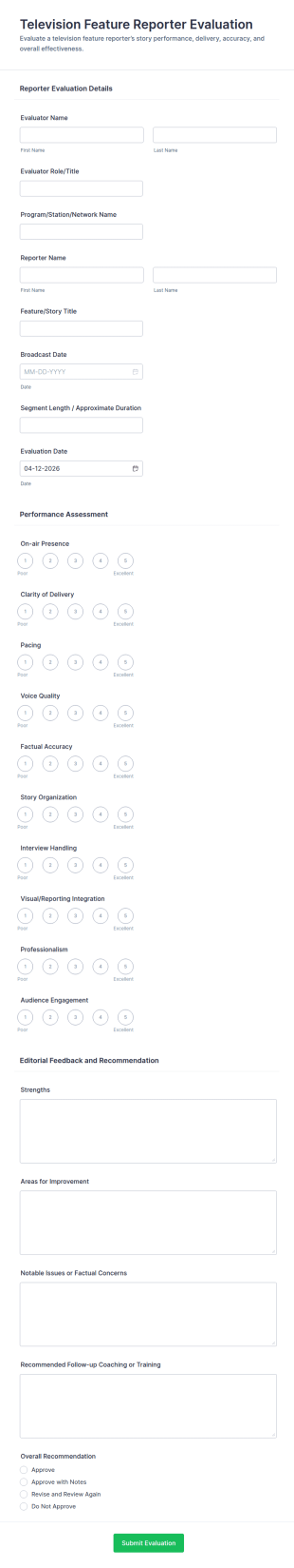 Television Feature Reporter Evaluation Form Template
