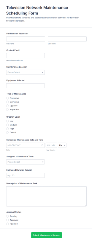 Television Network Maintenance Scheduling Form Template