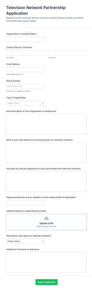 Television Network Partnership Application Form Template