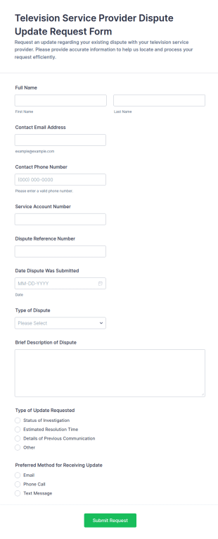 Television Service Provider Dispute Update Request Form Template