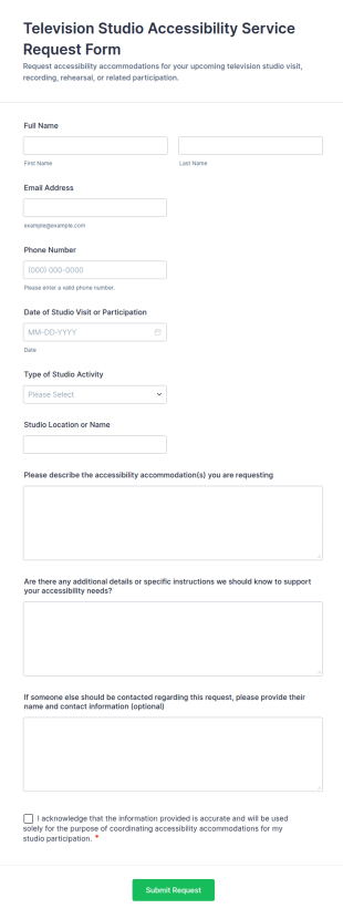 Television Studio Accessibility Service Request Form Template