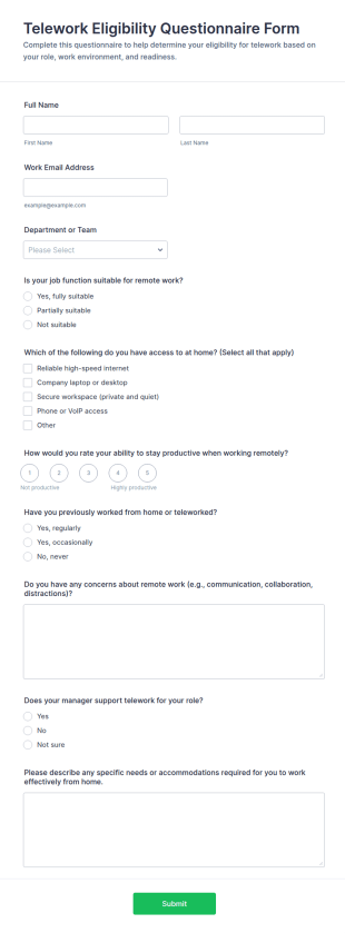 Telework Eligibility Questionnaire Form Template