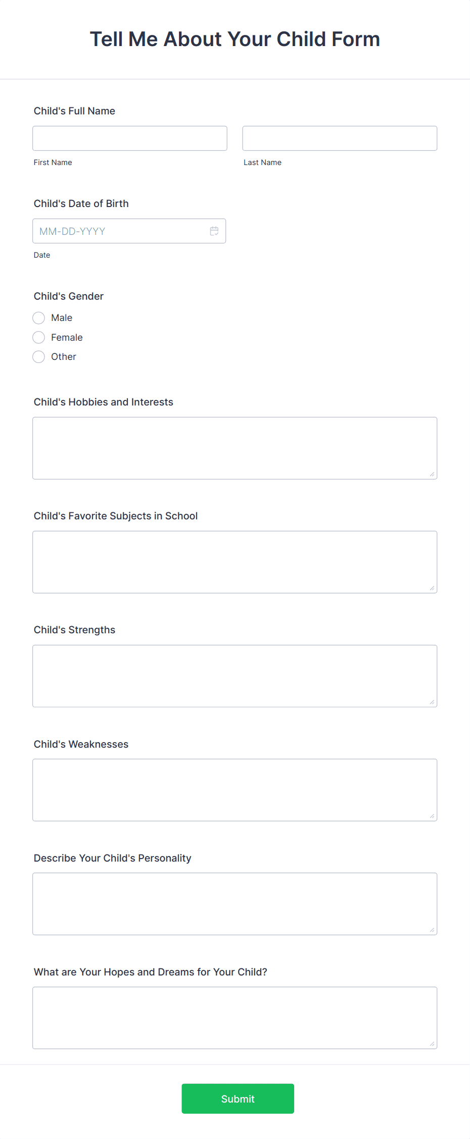 Tell Me About Your Child Form Template Jotform