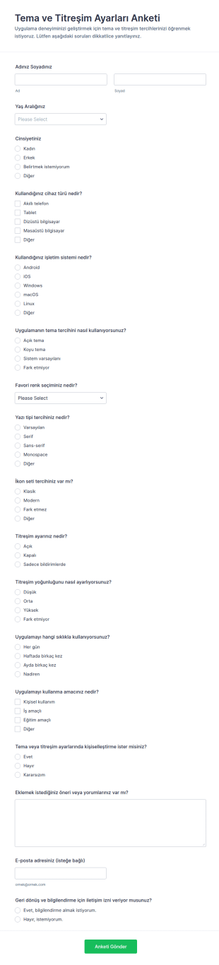 Tema Ve Duygu Ayarı Anketi Form Şablonu