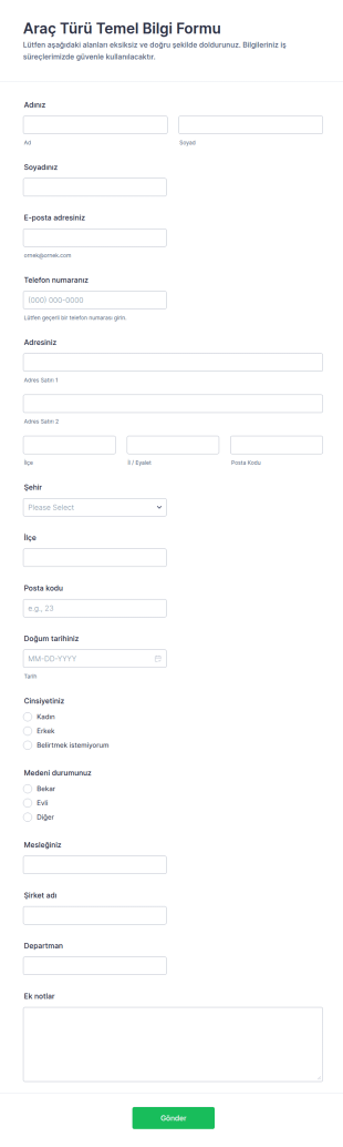 Temel Bilgiler Form Şablonu