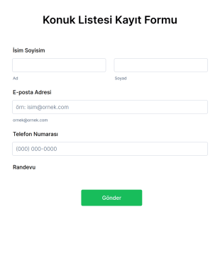 Temel Konuk Listesi Form Şablonu