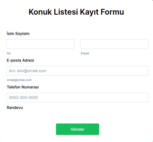 Temel Konuk Listesi Form Şablonu