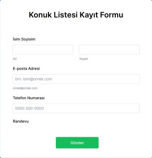 Temel Konuk Listesi Form Şablonu