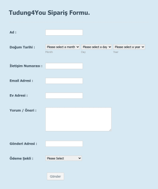 Temel Sipariş Form Template