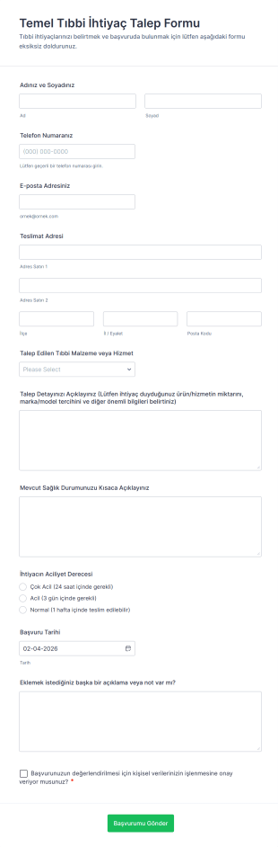 Temel Tıbbi İhtiyaç Talep Form Şablonu