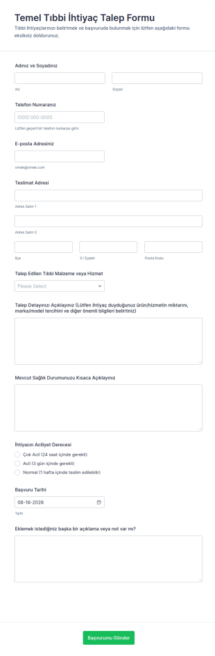 Temel Tıbbi İhtiyaç Talep Form Şablonu