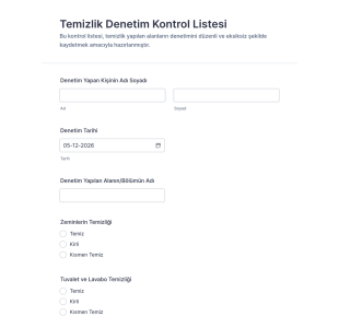 Temizlik Denetim Kontrol Listesi Form Şablonu