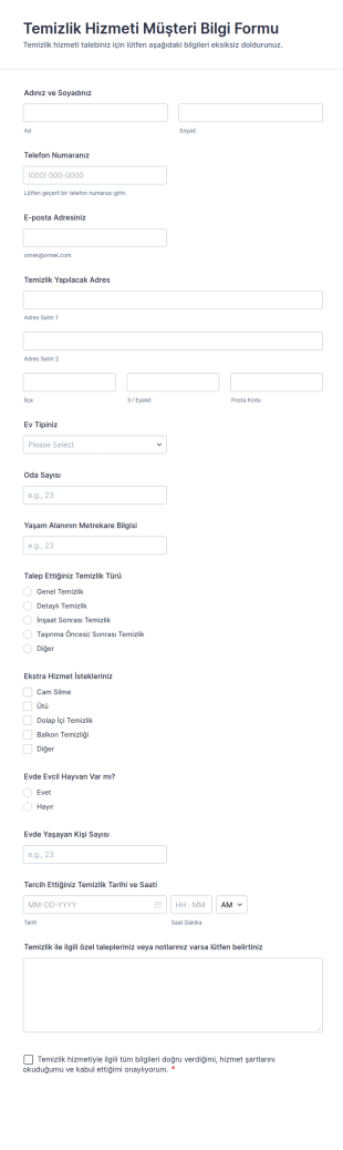 Temizlik Hizmeti Müşteri Bilgi Form Şablonu